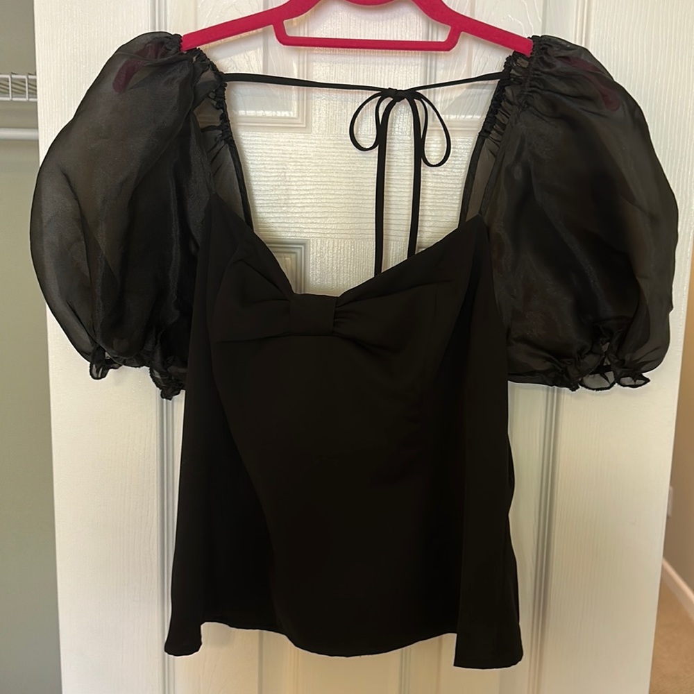 black bow puff sleeve top
